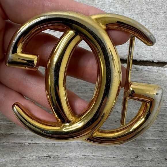Vintage Gucci Large Monogrammed Brass Belt Buckle - Picture 1 of 8